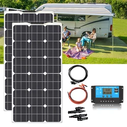 Flexible Solar Panel 200w Solar Panel kit Solar Cell 2x 100W 12v 24v for Motorhomes, Campers, Vans, Boats Solar Battery Charger