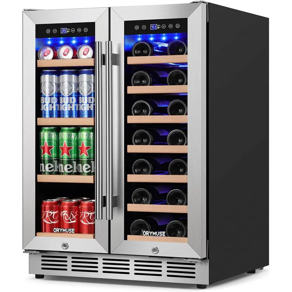 

24 Inch Dual-Zone Under-Counter Wine & Beverage Cooler with French Door, Upgraded Compressor