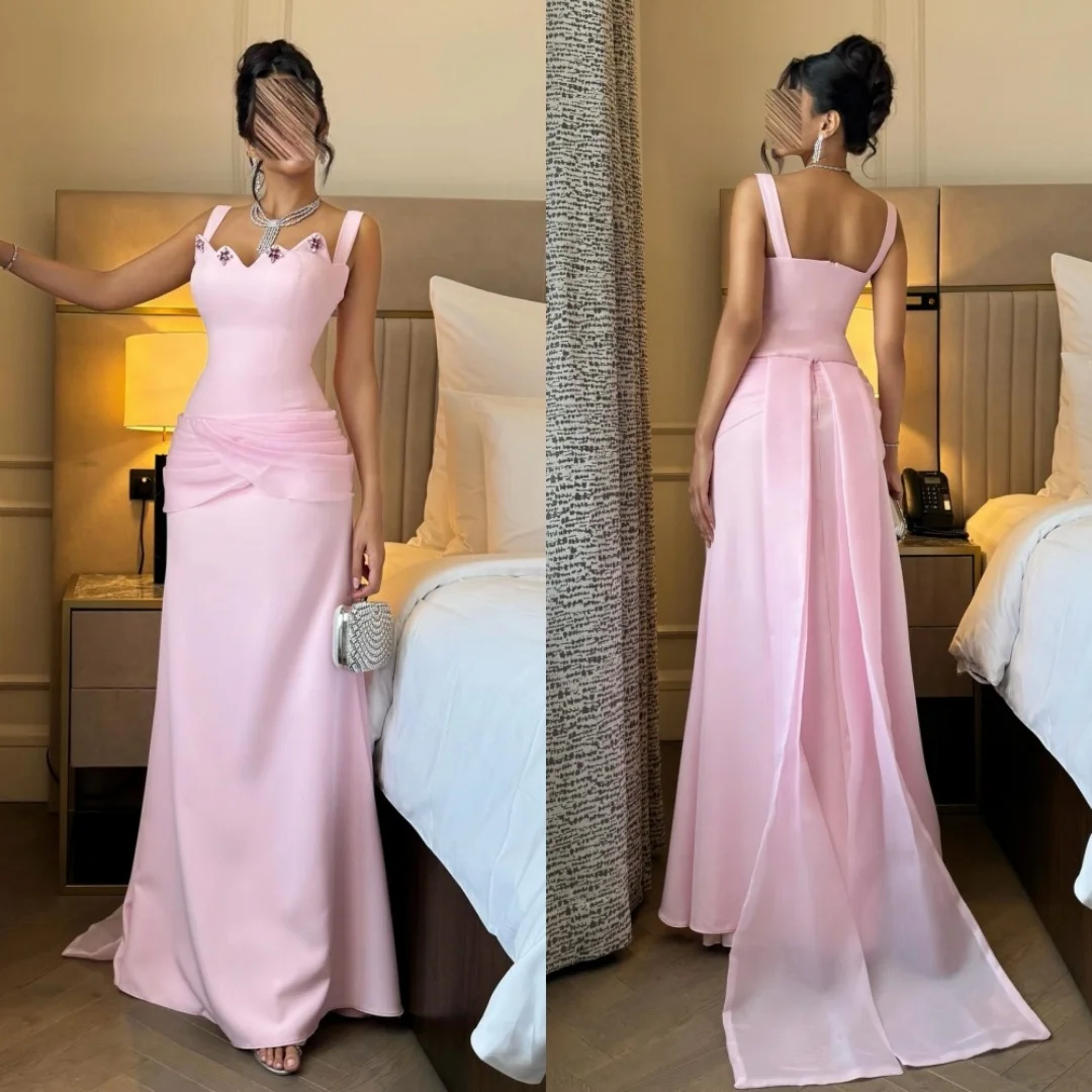 Customized Matching Elegant Jersey Rhinestone Draped Pleat Straight Square Neck Long Dresses Bespoke Occasion Dresses Sexy