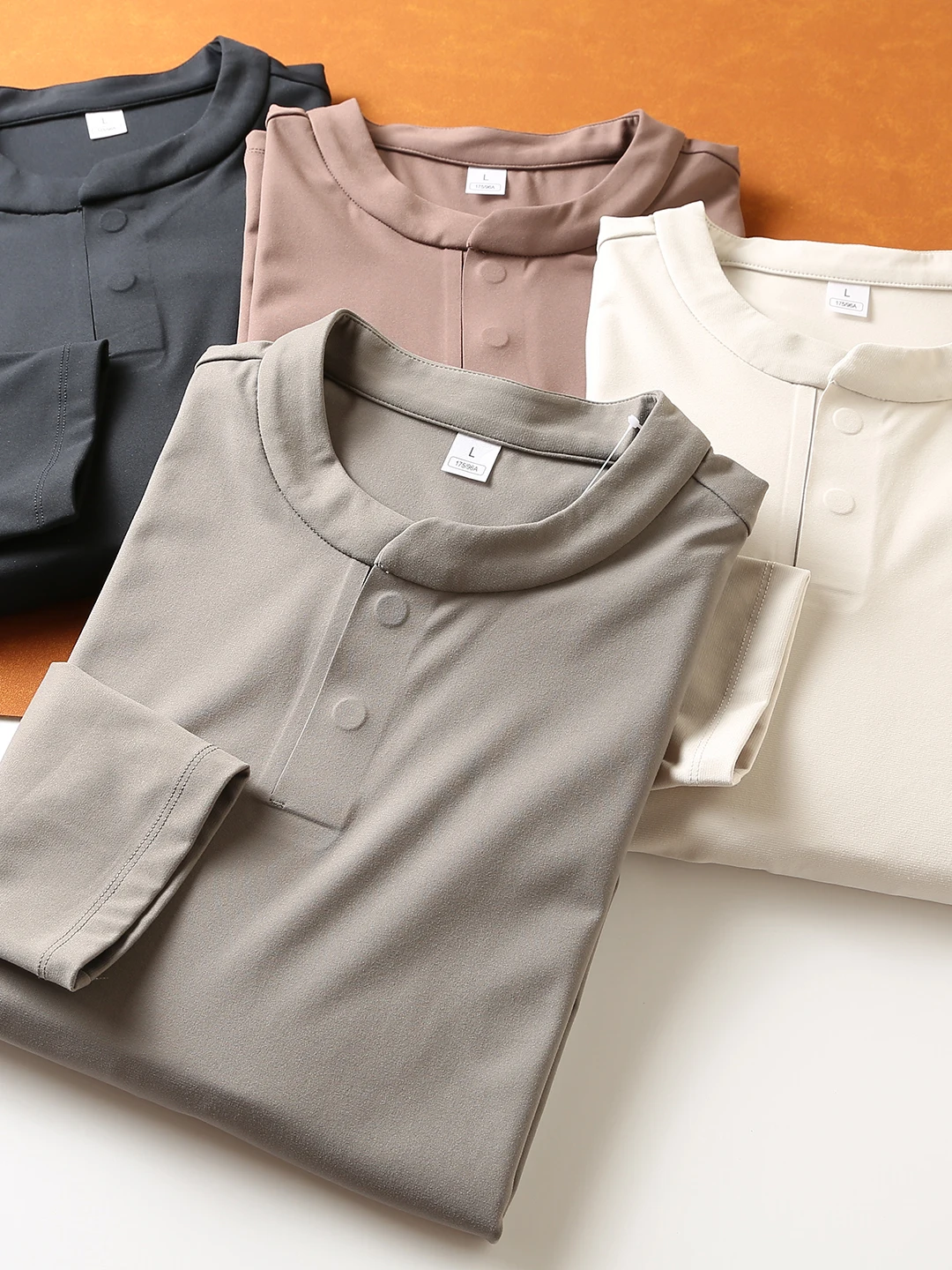 Men's Long Sleeve T-Shirt Casual Sportswear Henry Collar Quick Dry Standard Fit Chinese Manufacturer Pure Color Male Model