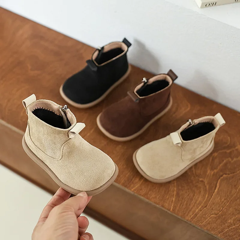 New Autumn Winter Children Warm Retro Cotton Shoes Boys Girls Non-Slip Fleece Short Boots Soft Kids School Outdoor Wear Students
