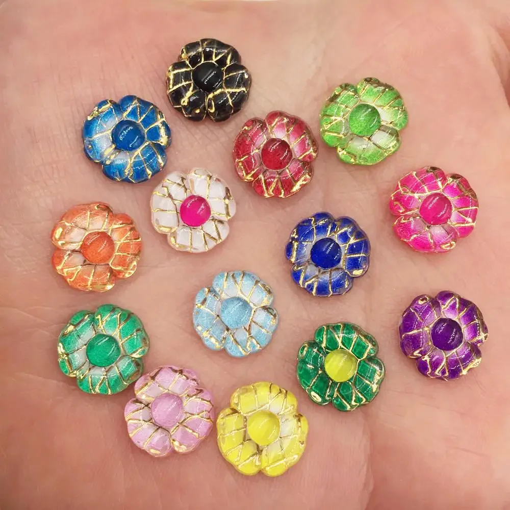 80PCS Mix Cute Resin 10mm Colorful Phnom Penh Flower Flat back Rhinestone Scrapbook DIY Wedding  Applique Ornaments Crafts SF491