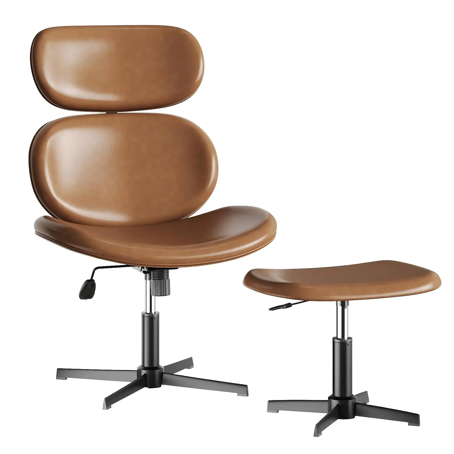Ergonomic Swivel Reading Chair with Headrest Adjustable Seat & Ottoman, Armless Criss Cross Accent Chair for Living Room No Whee