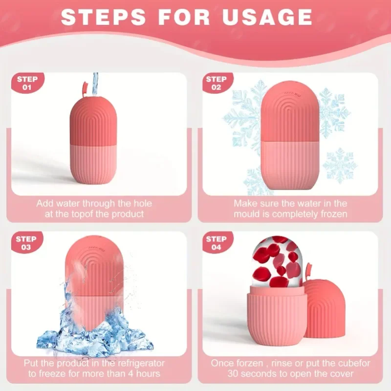Reusable Pink Silicone Cooling Ice Roller Facial Eye Massager Gentle Calming Texture Household SPA Skin Care Tool For Daily Use gallery 5
