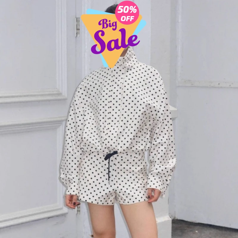 Buitenlandse Handel Europese en Amerikaanse Dameskleding Nieuwe Lente en Zomer Polka Dot Lange mouwen Jas Polka Dot Shorts Set