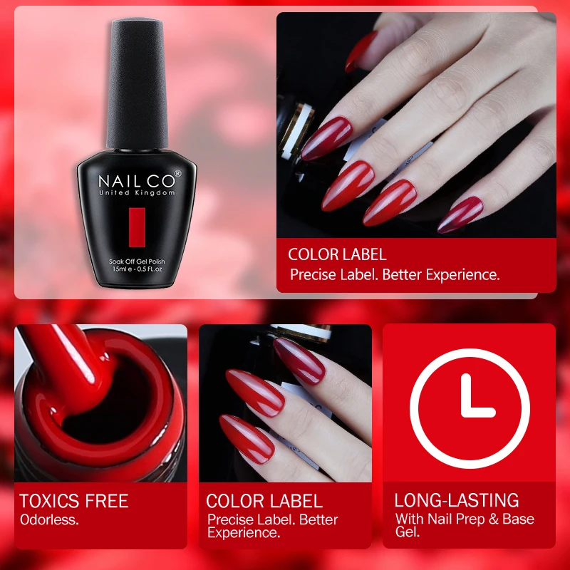 NAILCO Red Gel Nail Polish Wine Purple Semi Permanent Soak Off UV Gel Varnish Nail Art Manicure Matte Top Coat For Home Salon