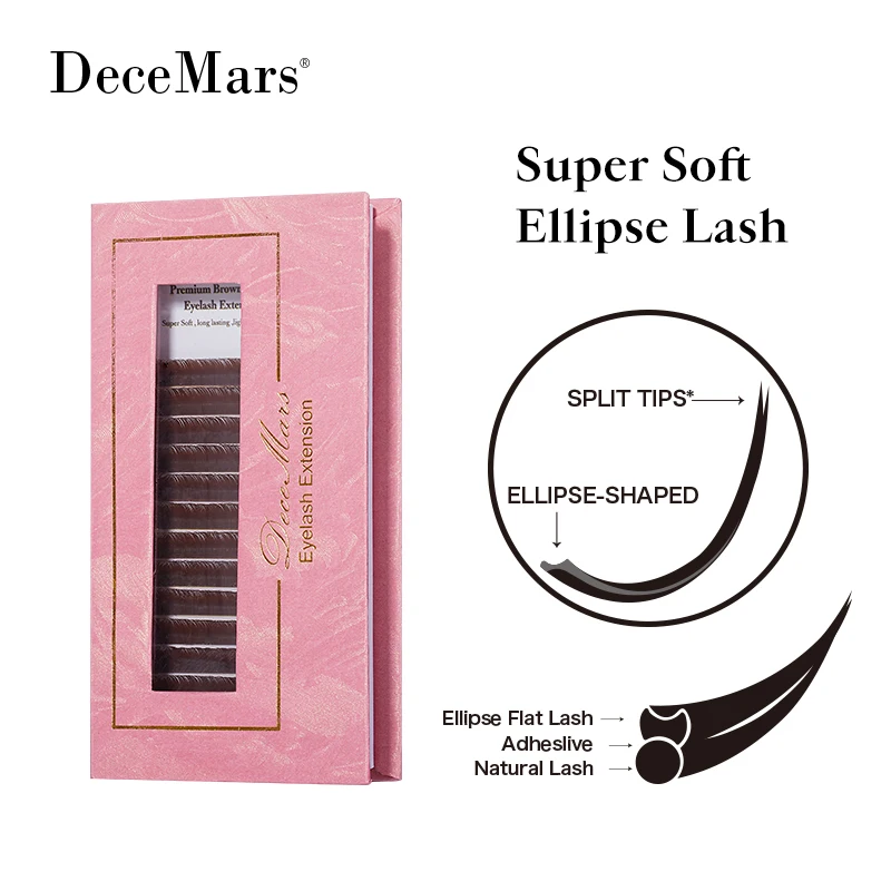 DeceMars Brown Matte Ellipse Flat Wimpernverlängerung – leichte Einzelwimpern mit weichen Spitzen für natürliche Einheimnisse