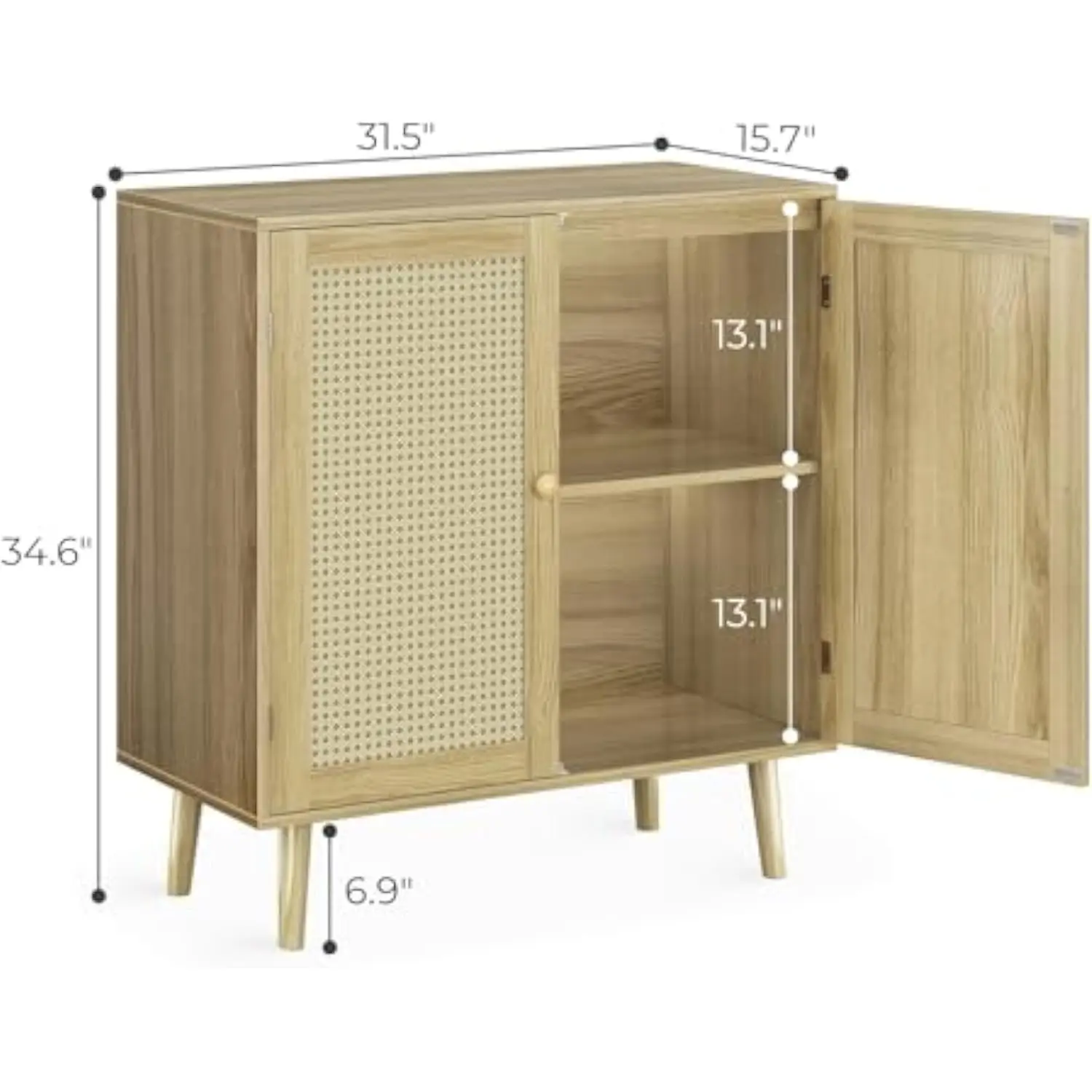 Cabinet with Storage Storage Cabinet with PE Rattan Decor Doors Accent Cabinet with Solid Wood Feet Sideboard Cabinet for Hal