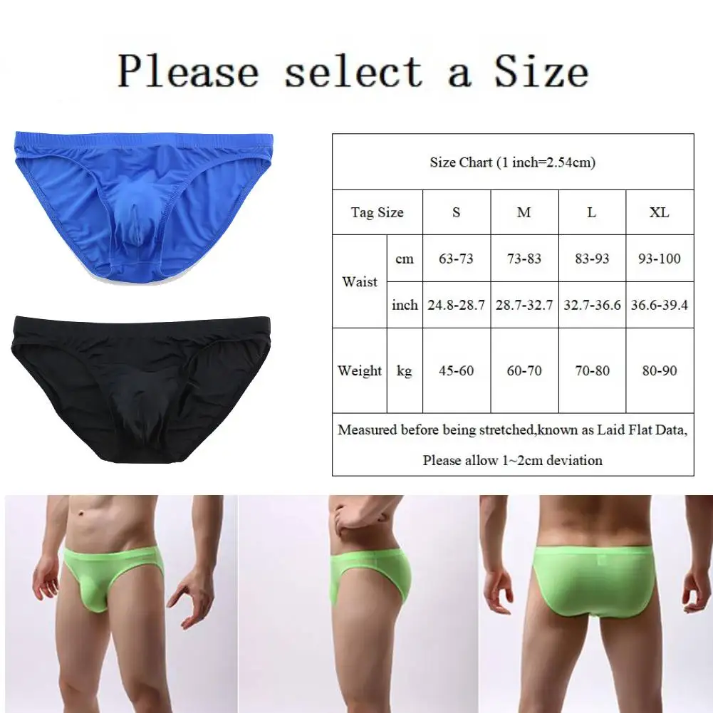 Briefs Men Ice Silk Lingerie Low Waist Soft Underwear See-Through Bikini Brief U Convex Pouch Thongs Trunks Cool Male Panties