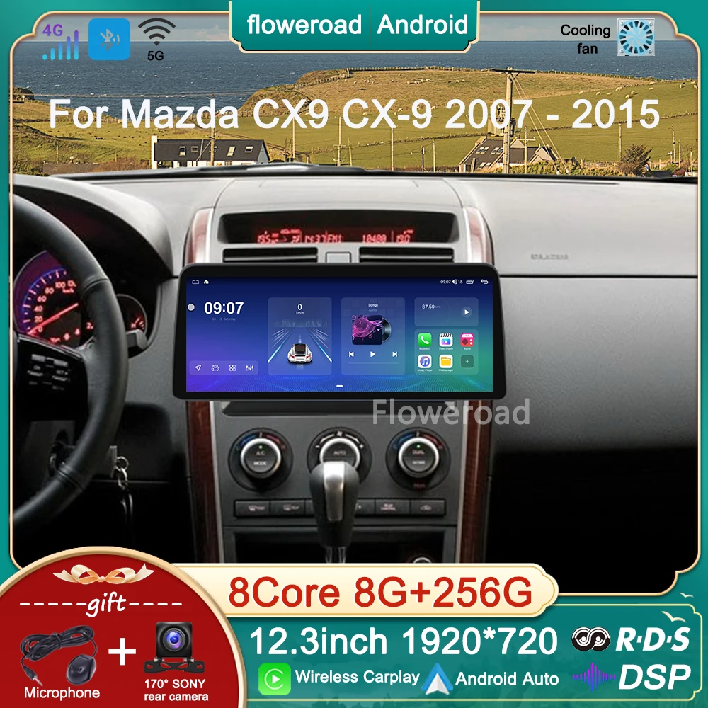 

For Mazda CX9 CX-9 CX 9 TB 2007 2008 2015 12.3inch Android 13 Car Radio Multimedia Player Navigation GPS Carplay 4G NO 2 DIN DVD