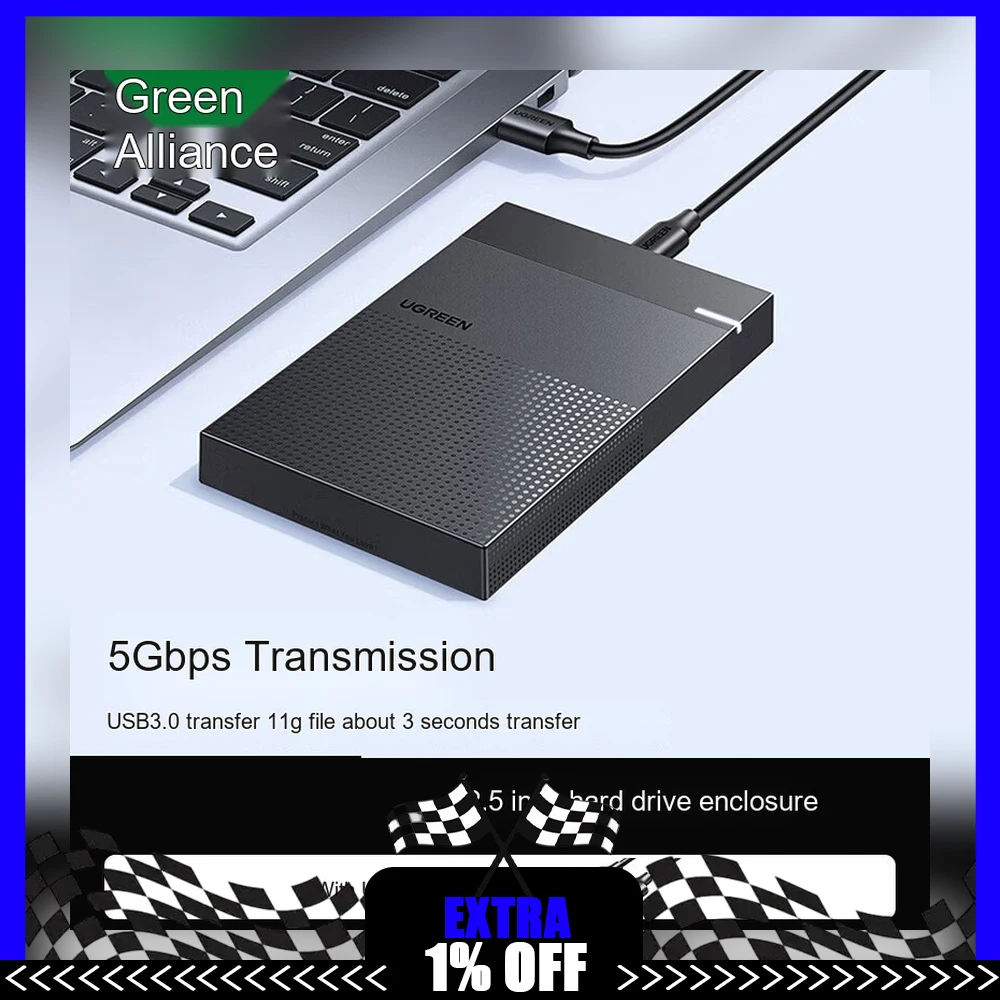 UGREEN 30725 CM471 2.5 Inch SATA HDD Enclosure USB 3.0 5Gbps External Hard Drive Case for SSD HDD