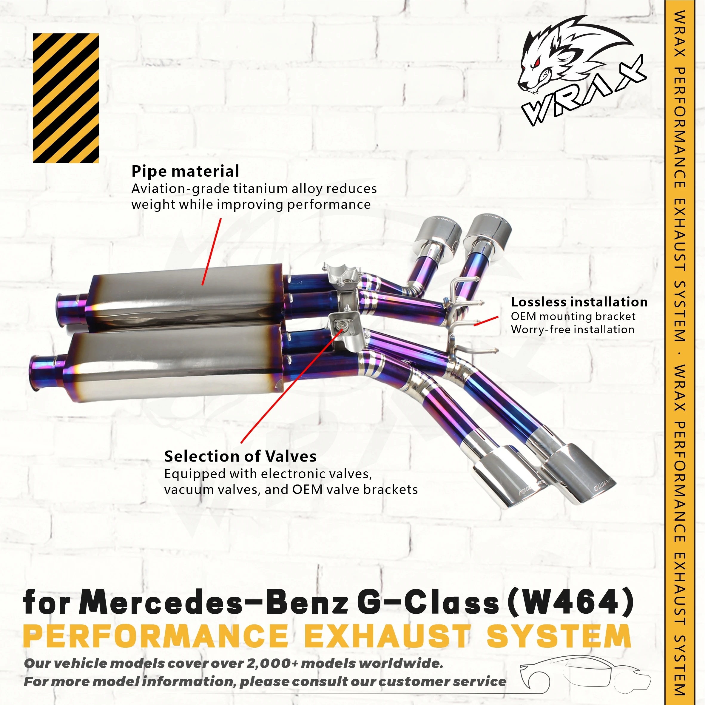 

Выхлопная система WRAX для Mercedes-Benz W464 G500 G550, с покрытием из обожженного титана, с клапаном, для повышения производительности, агрессивный звук