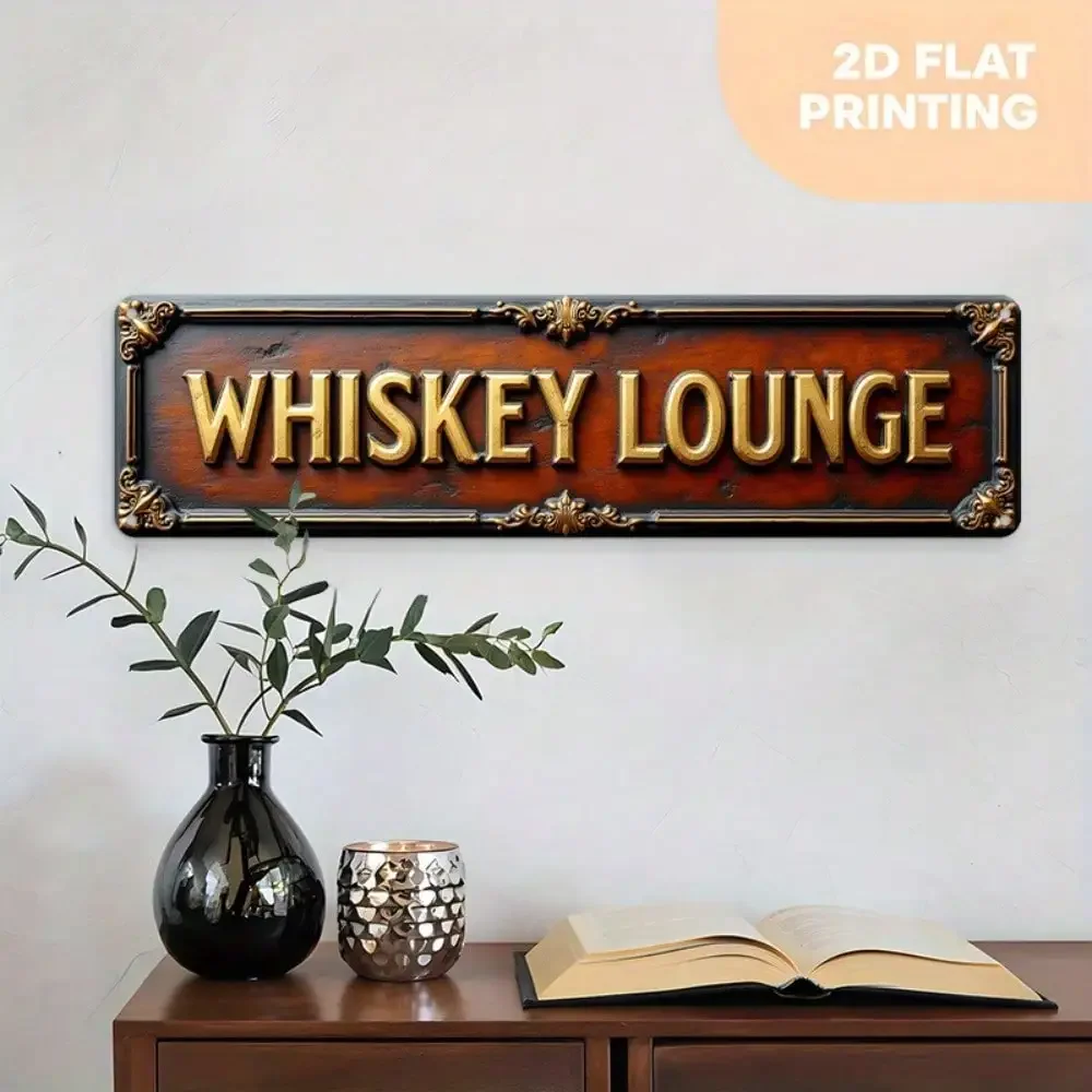 HD Tin Sign, Whiskey Lounge Vintage Retro Metal Wall Art, Rustic Bar Man Cave Home Decor Sign