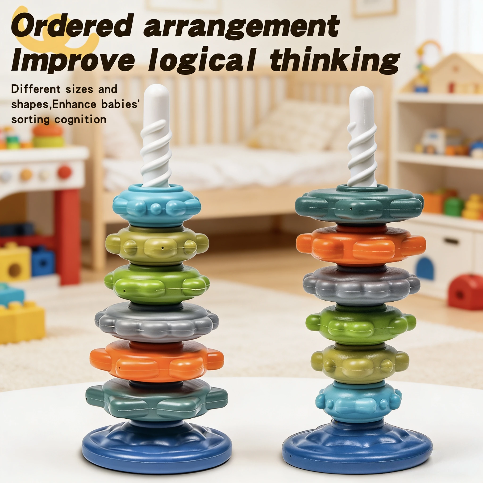 Rainbow Rotating Tower Early Education Toy, Designed for Color Recognition, Great Educational Gift for Boys Girls for Birthdays