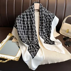 New Fashion Luxury Printing 90*90CM Women Scarf Satin Twill Square Big Shawl Elegant Headscarf Beach Sun Protection Bandana