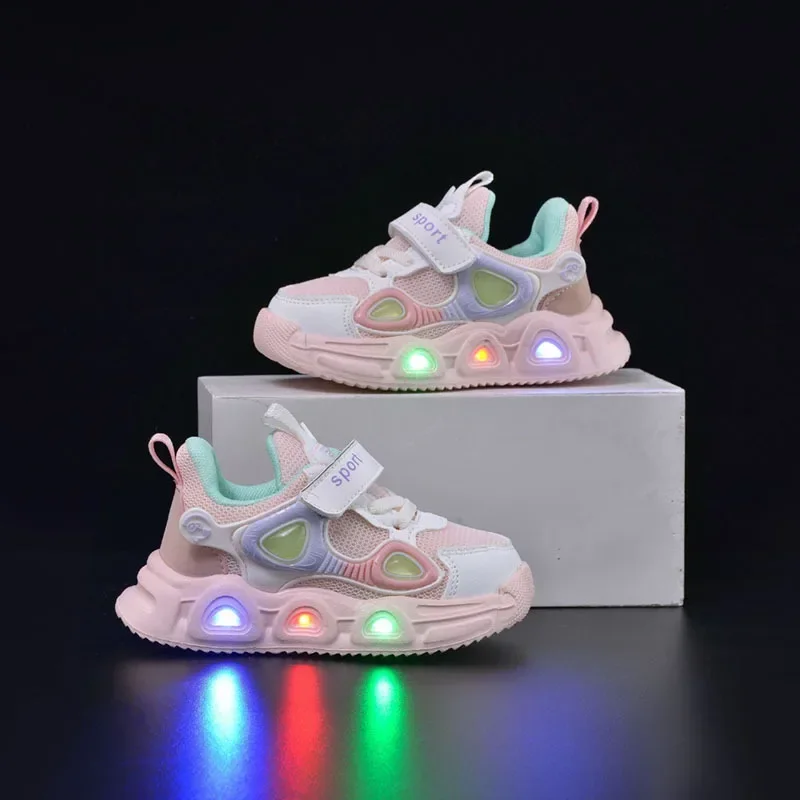 Frühling Neue Leucht Kind Sneaker Mode Weichen Boden Trendy Mädchen Schuhe Einfache Atmungsaktive Vielseitig Junge Schuh Marke Casual Schuh