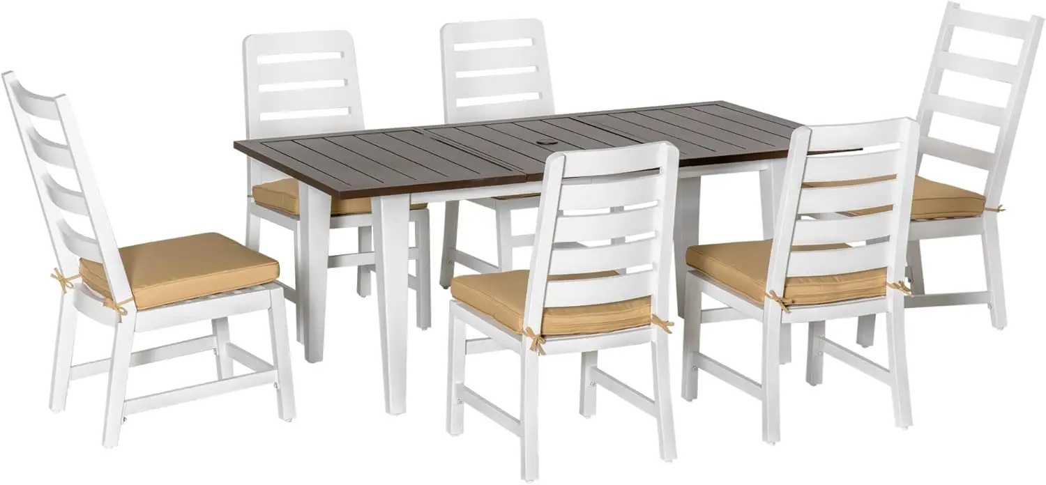 

Set for 6, Outdoor Furniture Set with a Table & Chairs, Cushions, Umbrella Hole for Garden, Backyard, or Poolside, Beige