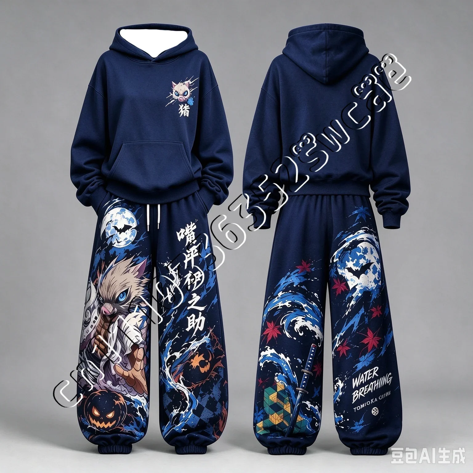New Demon Slayer Anime Character Hoodie Tracksuit Fashion Street Print Unisex 2 Piece Outfit FamilyMatching 26/27