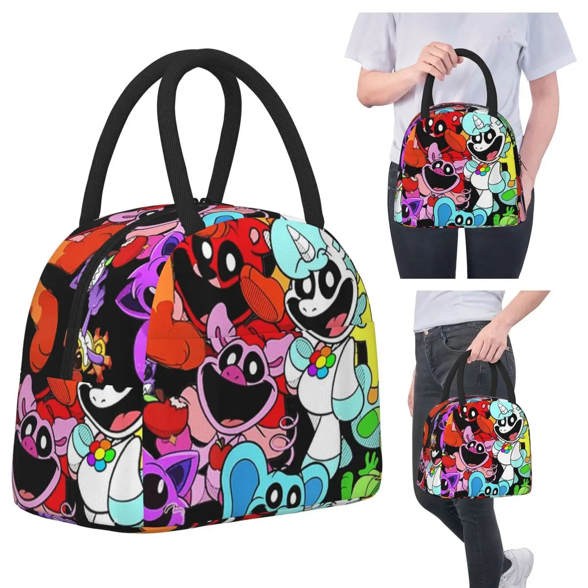 

Smiling Critters Animals Lunch Bags Insulated Bento Box Waterproof Lunch Tote Picnic Bags Cooler Bag for Woman Children Office