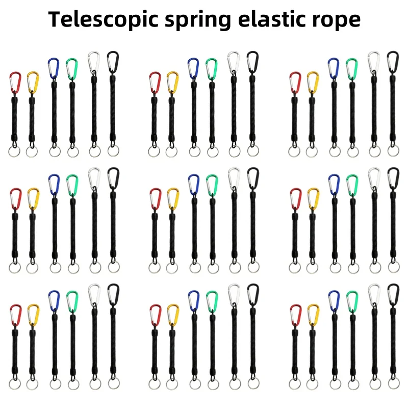 1/3/5PCS Tactical Retractable Spring Elastic Rope Portable Fishing Lanyards Outdoor Hiking Camping Carabiner Anti-lost Phone Key