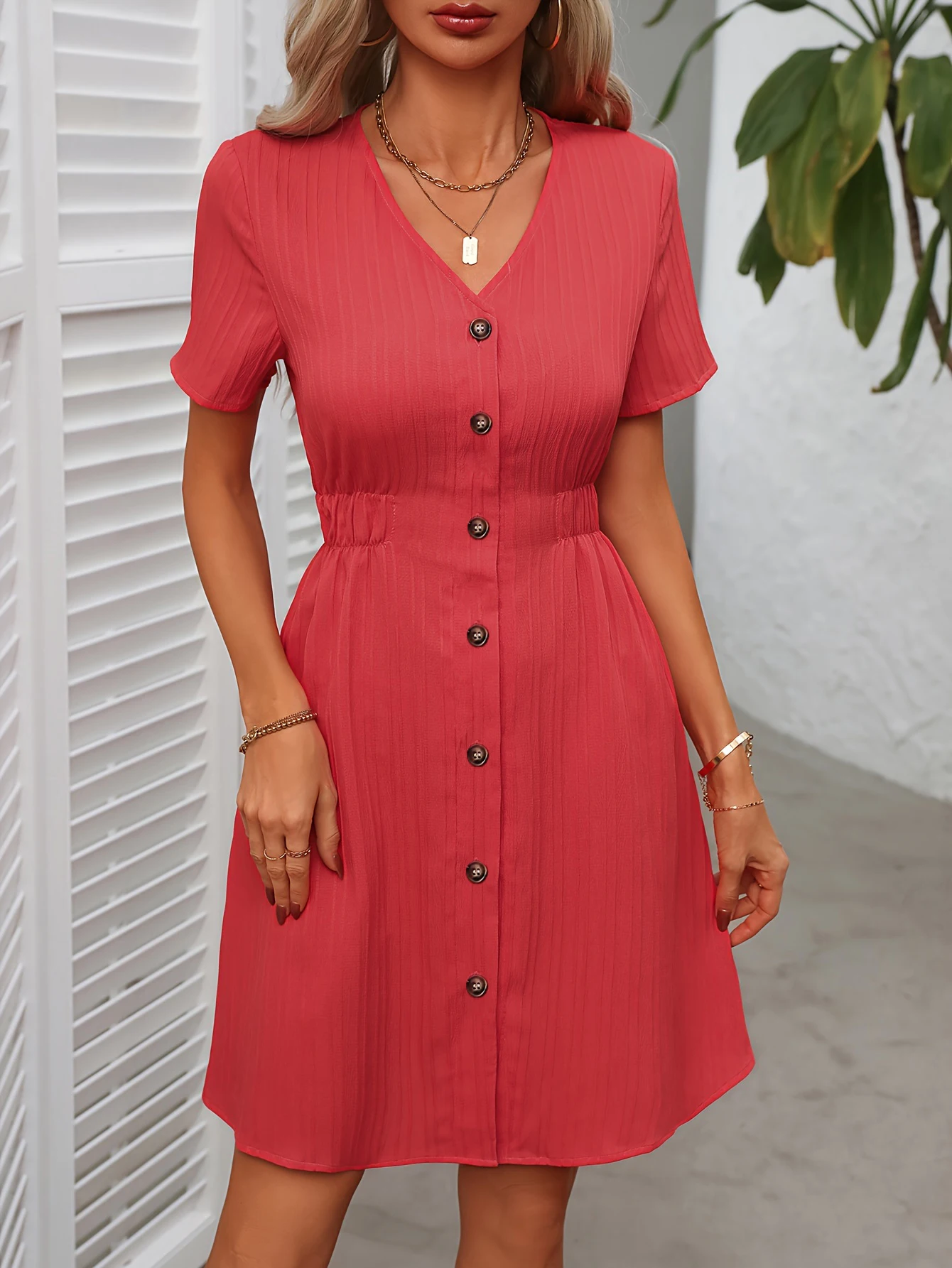 2025 여름 기품 있는 단색 브이넥 반소매 우아한 드레스 가디건 A라인 스커트 유럽 미국 여성 의류