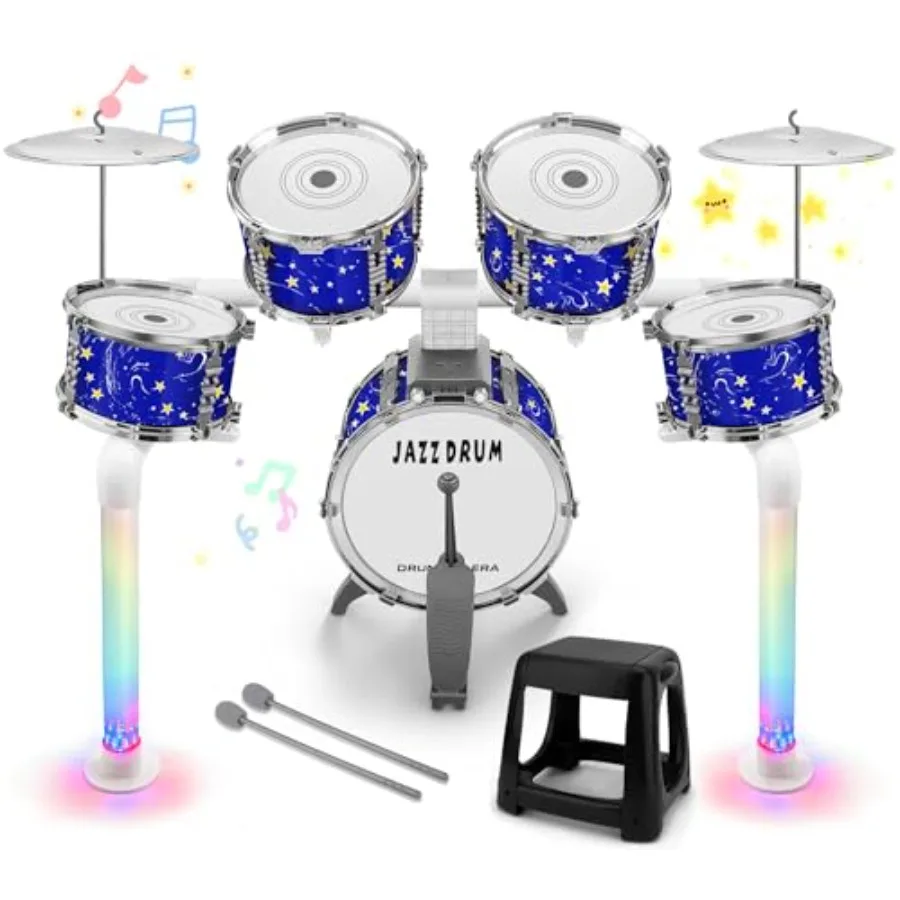 

Upgraded Drum Set Jazz Drums Kit with 5 Drums - Toddler Music Toys Learning Instruments Xmas Birthday Gifts for Toddlers 3 4 5
