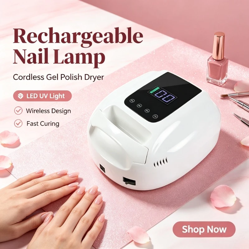 Travel Manicure Gel Dryer, New Rechargeable Wireless Nail Lamp, Cordless UV Light with Large Built-in Battery Capacity