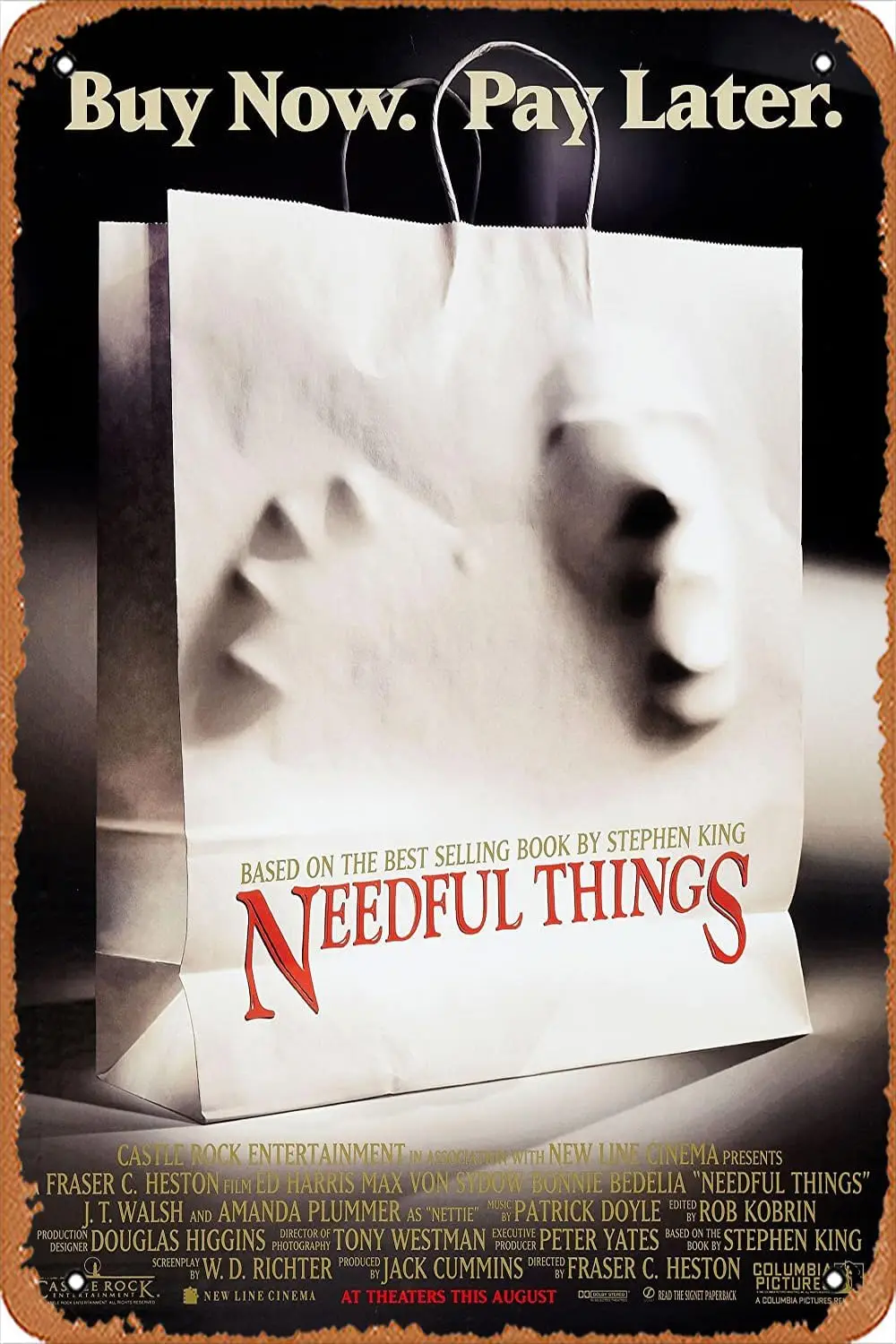 Metal sign Needful Things (1993) Poster Vintage Metal Sign Wall Decor Garage Shop Bar Living Room Wall Art Tin Sign 8 X 12 Inch