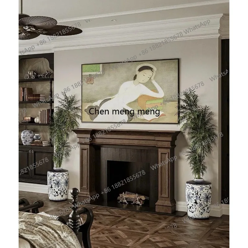 

Камин из массива дерева в ретро-стиле, старинный средневековый шкаф, декор для гостиной, прихожей, коридора, спальни, каминная полка