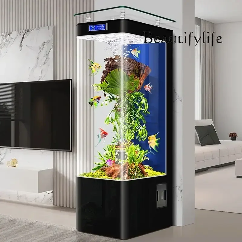 qw Vertical fish tank, small living room, integrated molding, smart home, water-free ecological aquarium against the wallqw