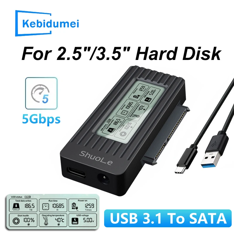 USB 3.1 2.5/3.5-Inch Hard Drive Adapter SATA IDE Hard Disk Converter Cable HDD/SSD SATA 5Gbps Digital display Hard Drive Case