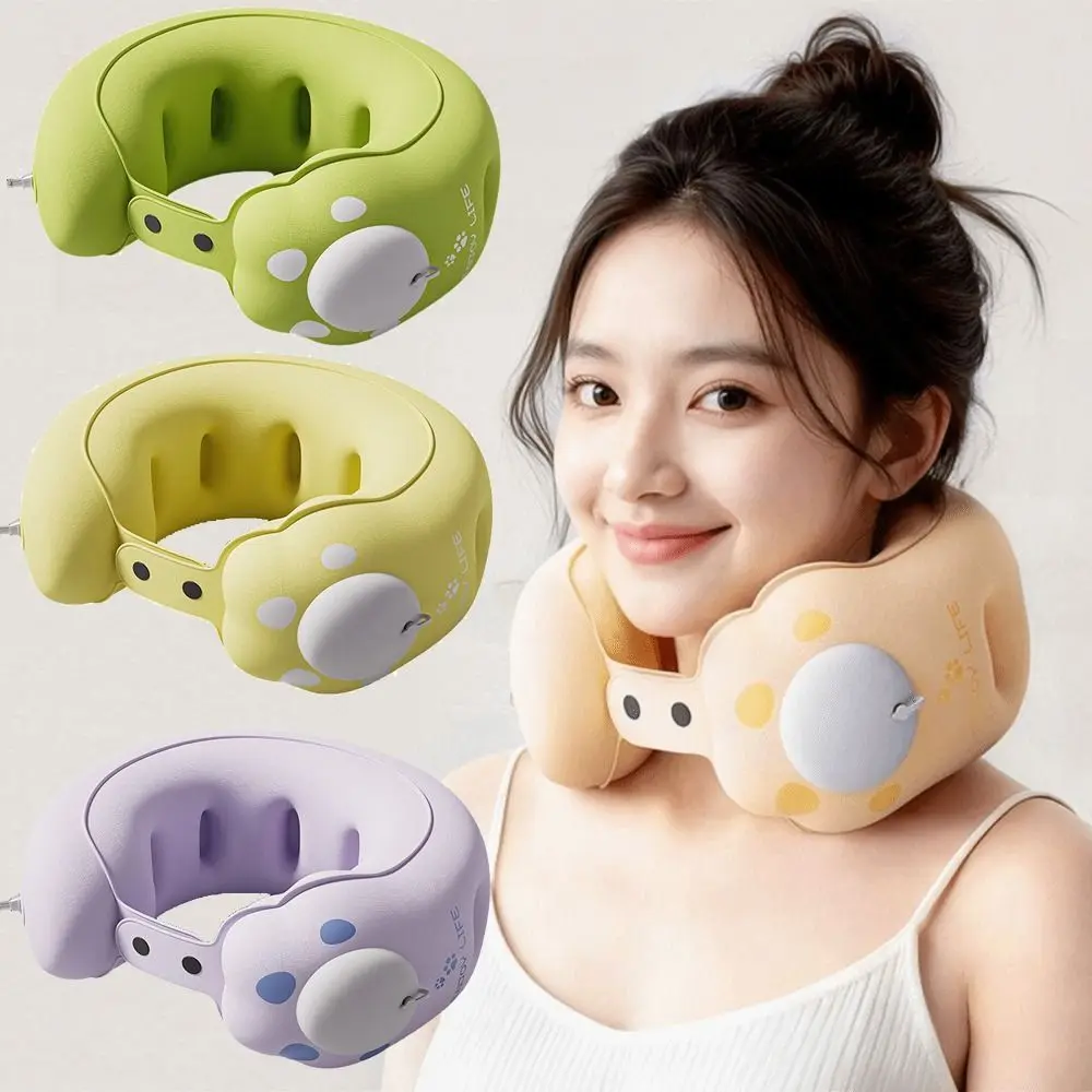 Adjustable Firmness Inflatable Neck Pillow Soft Portable Travel Neck Pillow Quick Self-Inflation Folding