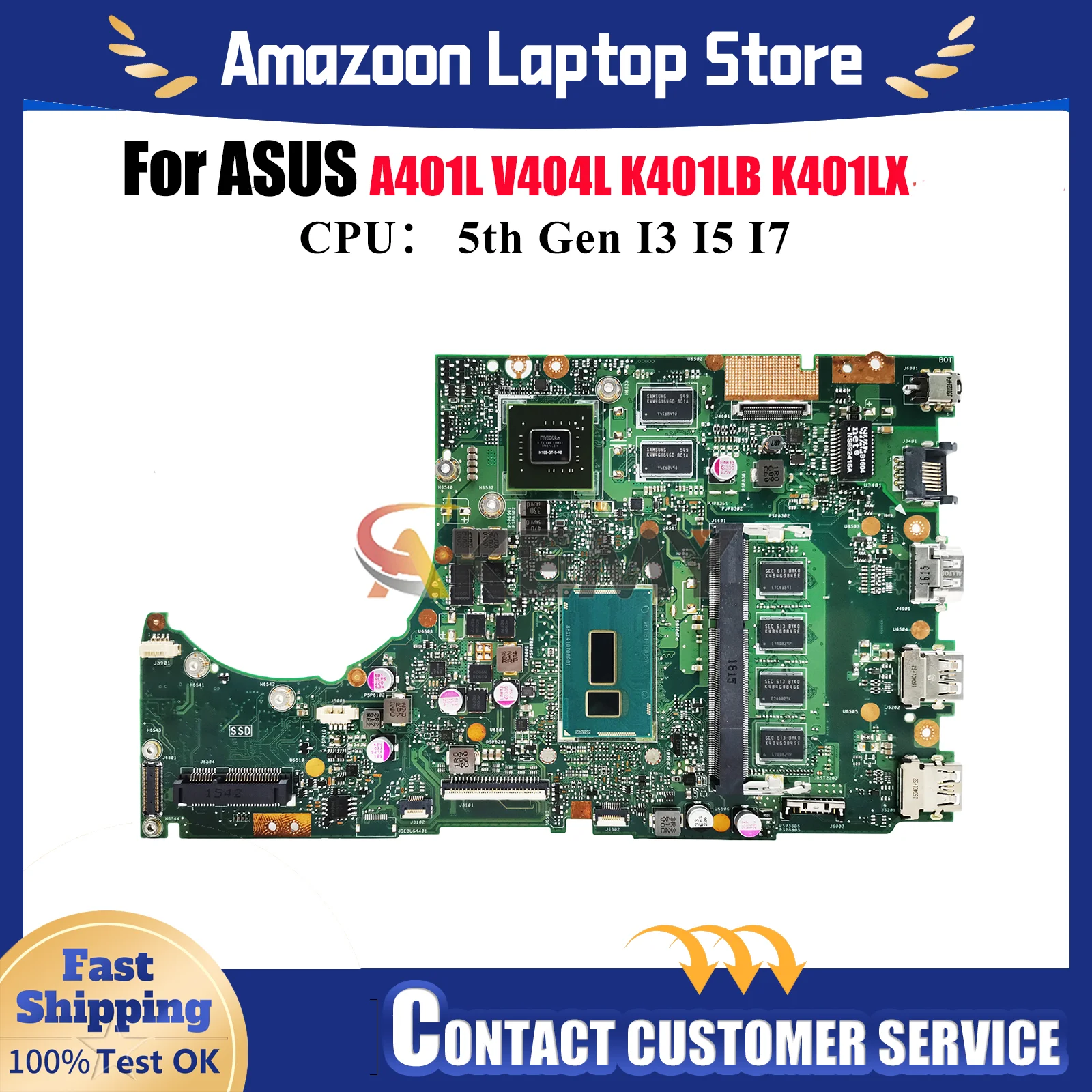 

K401LB Laptop Motherboard For ASUS VivoBook V404L V405L K401L A401L K401LB K401LX Mainboard With I3 I5 I7 CPU 100% tests OK stk