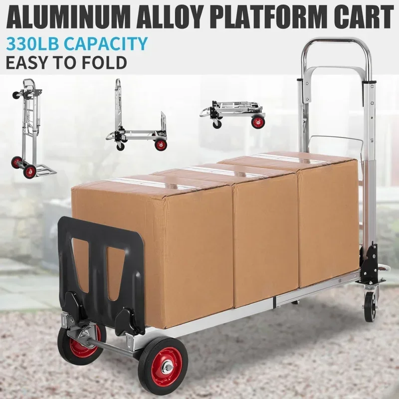 2 in 1 Aluminium Hand Truck Dolly 450lbs Capacity, Heavy Duty Convertible W/Pneumatic Wheels, Foldable