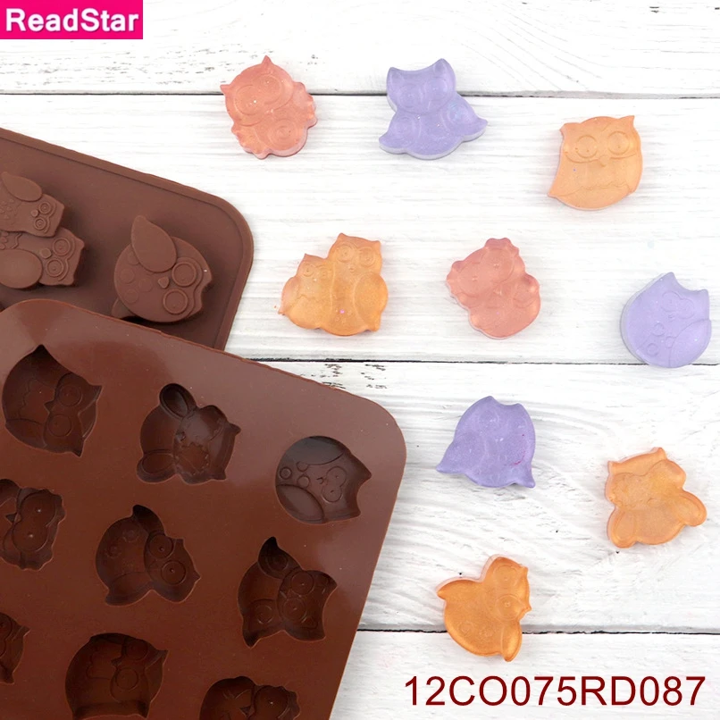 

20PCS/LOT Wholesale ReadStar 12CO075RD087 12 Cavities Owl Chocolate Silicone Mold 12 Holes Baking Mould DIY Soap Mold