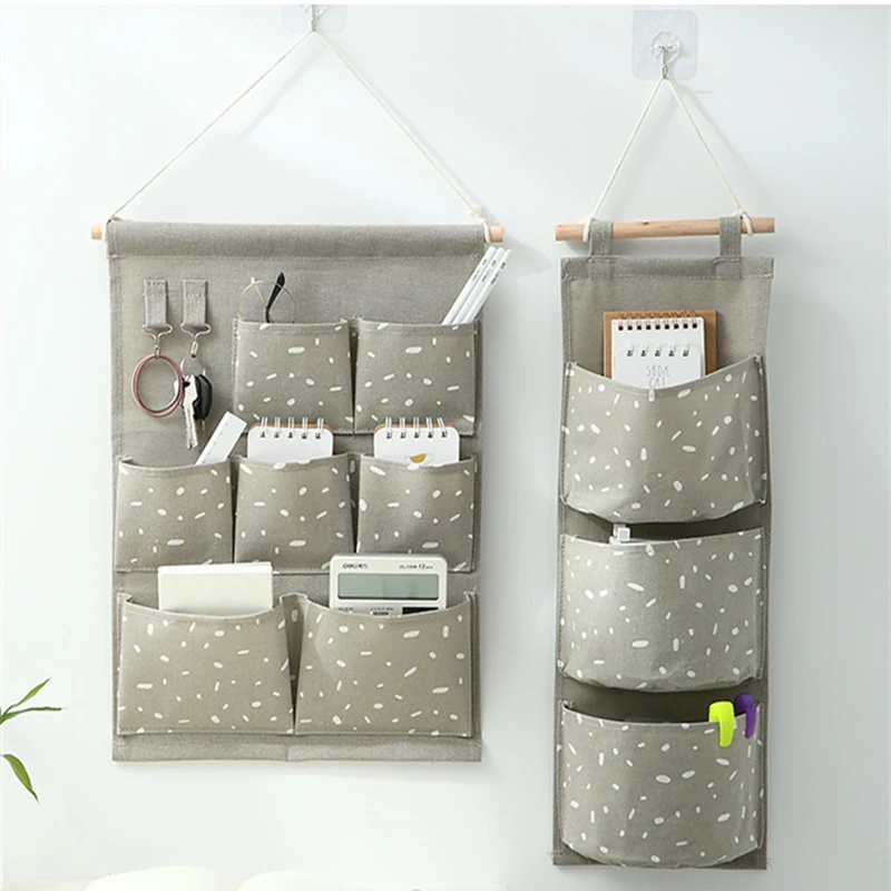 3/5/7 Pockets Cotton Linen Fabric Wall Door Hanging Bag Organizer Storage Pouches Wardrobe Closet Storage Bag Sundries Pouches