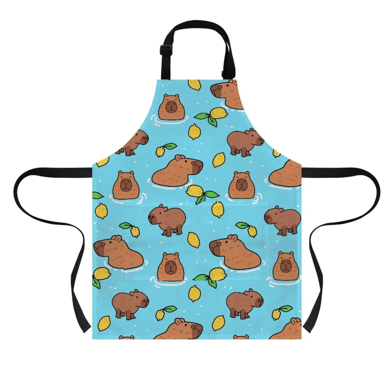 

Cute Apron Cartoon Capybara Print Chef Apron For Cooking Baking Grilling Gardening, With Adjustable Neck Strap Pockets