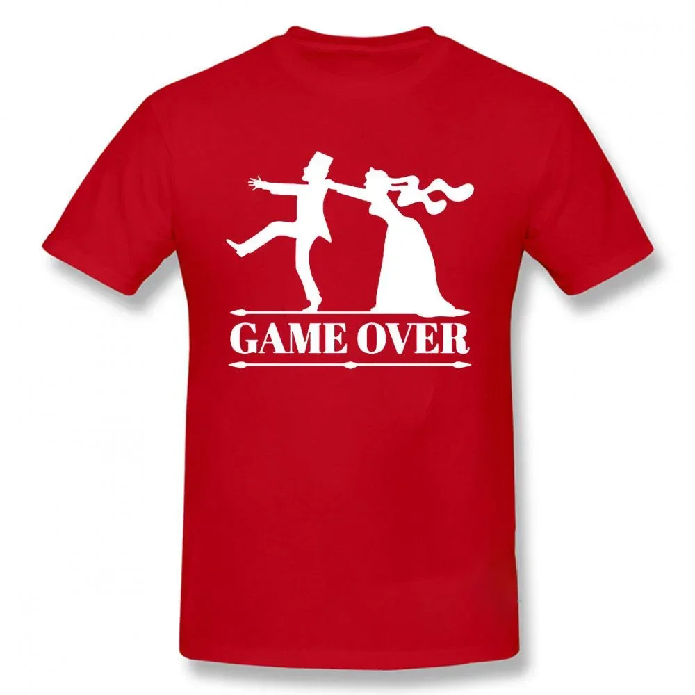Game Over, Bride Groom, Single Party Pattern Printed T-shirt, Funny Lingerie, Oversized Size Pure Cotton Top, Casual Street Wear