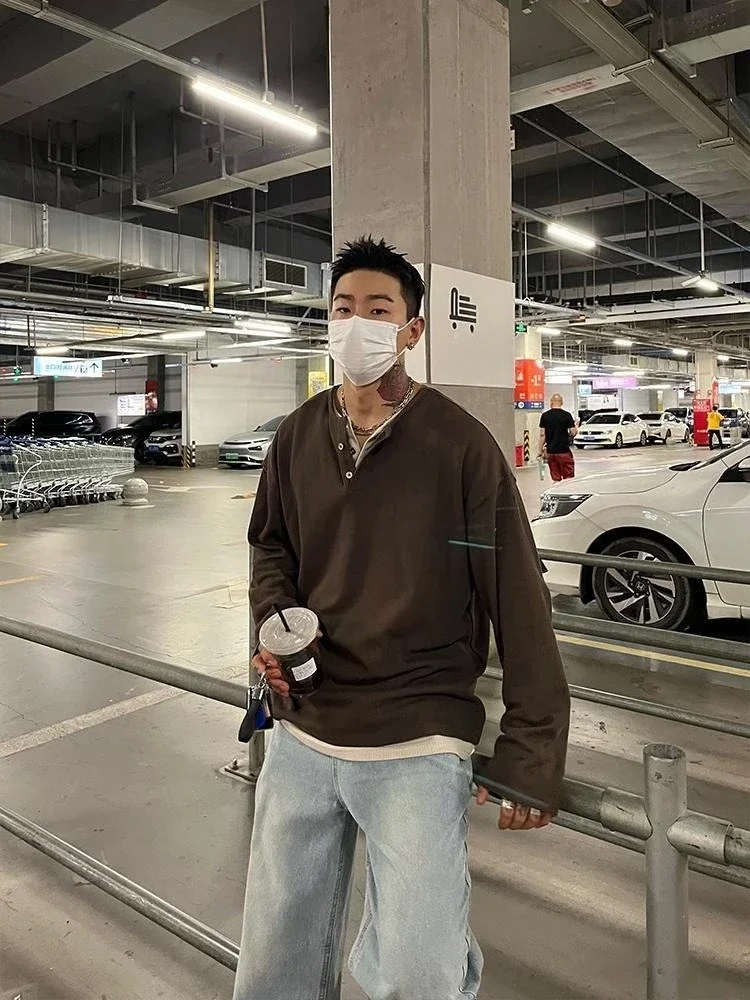 

Coffee Color Plus Big Size No Logo Men's Pullover Warm Luxury High Quality Simple Designer Novelty And Aesthetic Male Sweatshirt