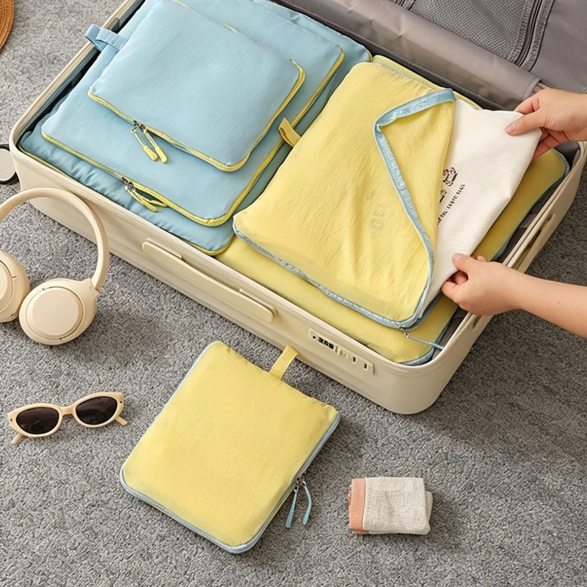 Socks & Underwear Storage Packing Cubes Yellow Space Saving Compression Luggage Organizer for Carry on Travel Vacation view 5