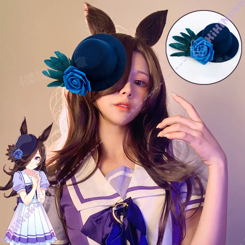 วิกผมคอสเพลย์เกม Umamusume Rice Shower Pretty Derby Raisu Shawā พร้อมหมวกและที่ปิดหูสำหรับผู้หญิง ใช้ในงานฮาโลวีน ปาร์ตี้ คอมมิคอน และงานแฟนซีต่างๆ