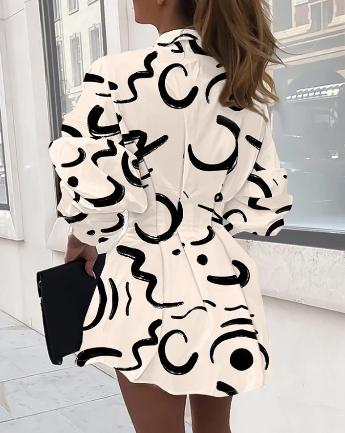 Women's New Fashion Abstract Print Buttoned Shirt Dress Temperament Commuting Spring & Summer Female Casual A Line Dresses