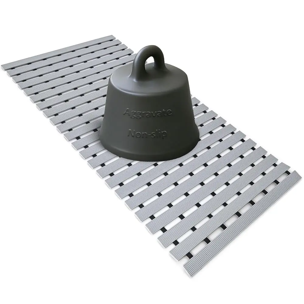 

Grey Weighted Non Slip Bathtub Mat Without Suction Cups,Textured TPE Bath Mat for Textured Tub & Shower Surfaces,Doesn't Floa