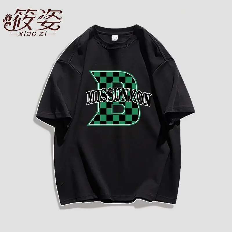 Women Clothing Letter Printed T-shirt Summer O-neck Loose Casual Tops Vintage Street Fashion Cotton Pullovers