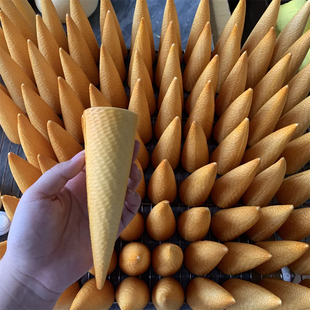 

5.3inch Pu Plastic Soft Waffle Cone Faux Crispy Food DIY Ice Cream Model Display Golden Decoration Shop Party Props Artificial
