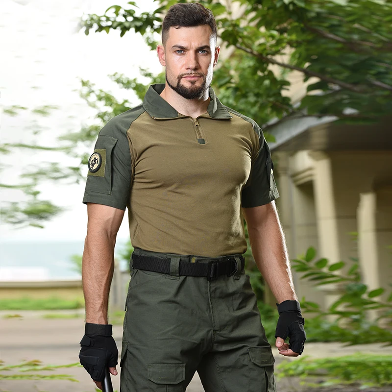 Han Wilde Mannen Tactische Camouflage Softair T-Shirt Katoenen Combat Shirts Wandelen Klimmen Korte Mouw Cargo Cp Airsoft Kampeerjacht