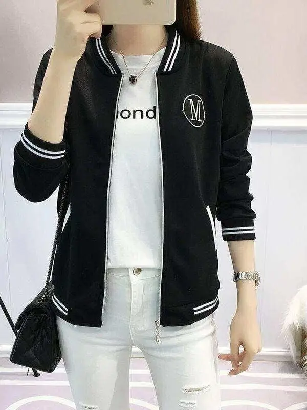 Slim Fit Long Sleeve Stand Collar Baseball Jacket Women's Fashionable Casual Style Coat Korean Version Versatile Spring Autumn