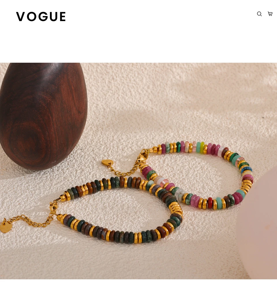 Yhpup Bunte Natursteinperlen Kette Handgefertigtes Armband Armreif Wasserdicht Böhmen Edelstahl Y2K Trendiger Schmuck Geschenk – Detail 6