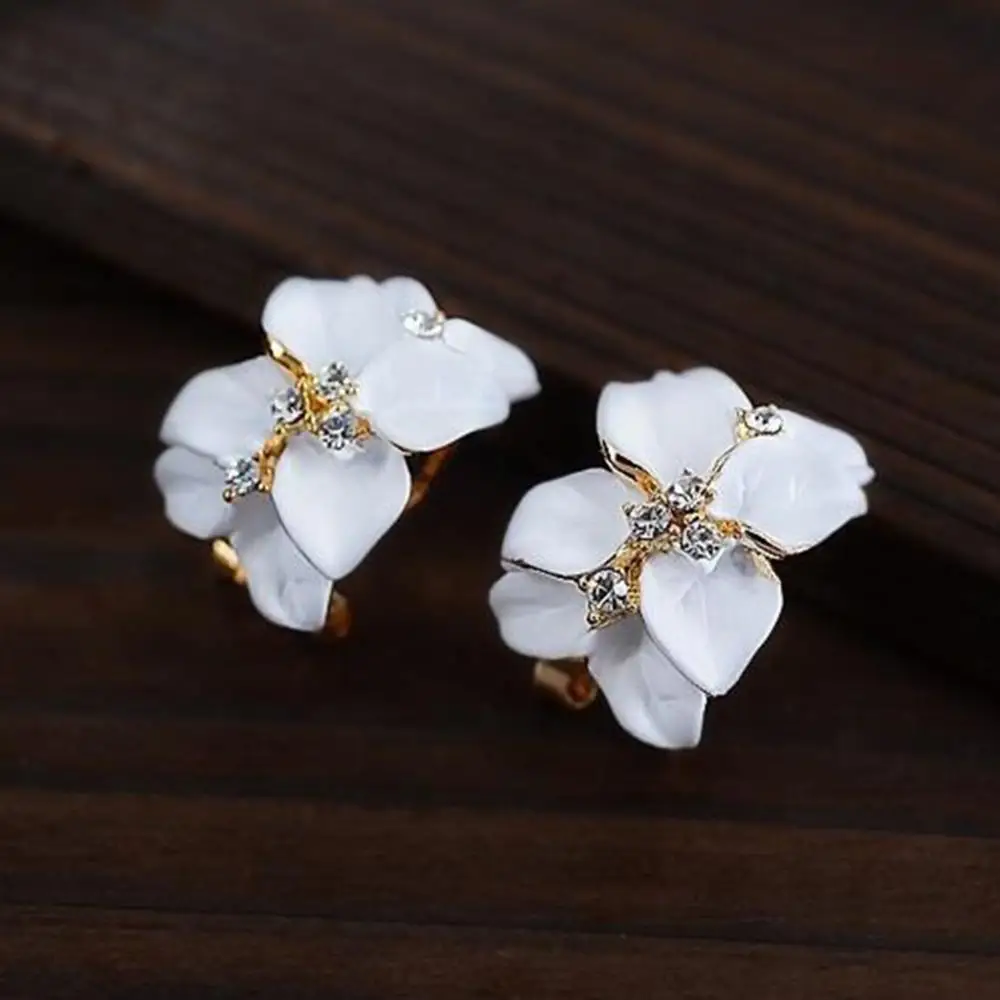 Dropshipping!!Cute Gardenia Flower Rhinestone Inlaid Ear Studs Women Earrings Jewelry Gift