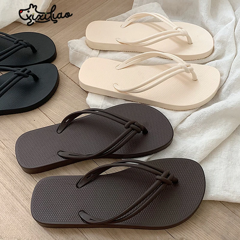 XIXITIAO Flip Flops Women Fashion Simple Solid Color Flat Sandals Summer Indoor Outdoor Popular Online Non-Slip Beach Slippers